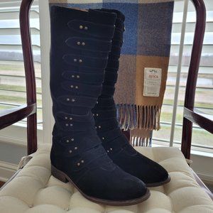 Jeffrey Campbell Clampett Riding Boot Women US 6 Black Suede Gold